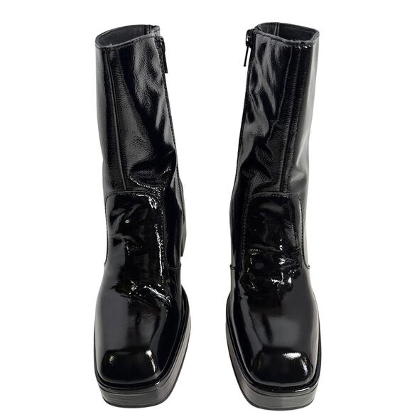 Free People Ruby Platform Boot Women's 6.5-7 EU 37 Black Patent Leather Sq Toe - Picture 6 of 11